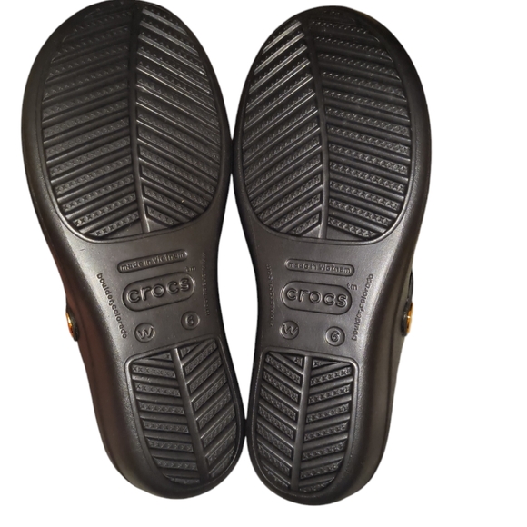 Crocs Sanrah Diamante Embellished Black/Rose Gold Wedge Flip Sandal Women's 6 w - Picture 11 of 14